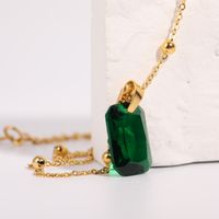 Fashion Retro Emerald Inlaid Zircon Pendant Natural Stone Stainless Steel Necklace main image 5