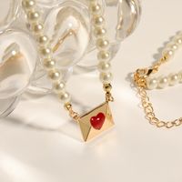 Fashion Heart Letter Pearl Clavicle Chain 18k Gold Plating Copper Necklace main image 5