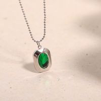 Fashion Simple Oval Emerald Zircon Titanium Steel Necklace main image 1