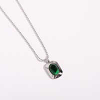 Fashion Simple Oval Emerald Zircon Titanium Steel Necklace main image 2