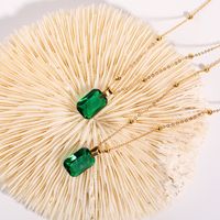 Fashion Retro Emerald Inlaid Zircon Pendant Natural Stone Stainless Steel Necklace main image 4