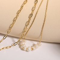 Fashion Geometric Letter Pendant Bead Pearl Plated 18k Real Gold Stainless Steel Necklace main image 5