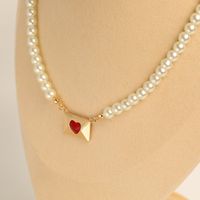 Fashion Heart Letter Pearl Clavicle Chain 18k Gold Plating Copper Necklace main image 4