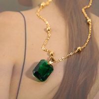 Fashion Retro Emerald Inlaid Zircon Pendant Natural Stone Stainless Steel Necklace main image 3