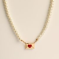 Fashion Heart Letter Pearl Clavicle Chain 18k Gold Plating Copper Necklace sku image 1