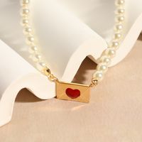 Collar De Cobre Chapado En Oro De 18k Con Cadena De Clavícula Perla Letra Corazón A La Moda main image 3