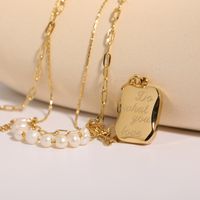 Fashion Geometric Letter Pendant Bead Pearl Plated 18k Real Gold Stainless Steel Necklace main image 3