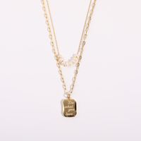 Fashion Geometric Letter Pendant Bead Pearl Plated 18k Real Gold Stainless Steel Necklace sku image 1