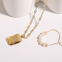 Fashion Geometric Letter Pendant Bead Pearl Plated 18k Real Gold Stainless Steel Necklace main image 4