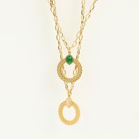 Fashion Geometric Inlaid Green Agate Embossed Emerald Zircon Stainless Steel Necklace main image 6