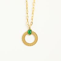Fashion Geometric Inlaid Green Agate Embossed Emerald Zircon Stainless Steel Necklace main image 4