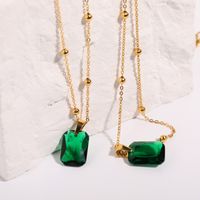 Fashion Retro Emerald Inlaid Zircon Pendant Natural Stone Stainless Steel Necklace main image 6