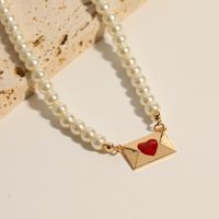 Fashion Heart Letter Pearl Clavicle Chain 18k Gold Plating Copper Necklace main image 2