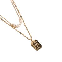 Fashion Geometric Letter Pendant Bead Pearl Plated 18k Real Gold Stainless Steel Necklace main image 2