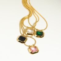Fashion Colorful Pendant Electroplated 18k Gold  Zircon Titanium Steel Necklace main image 5