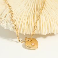 Fashion Heart-shaped Pendant Diamond-embedded Eight Awn Star Copper Necklace main image 2