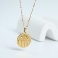 Fashion Simple Star Moon Geometric Zircon Electroplated 18k Gold Titanium Steel Necklace main image 6