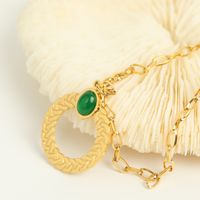 Fashion Geometric Inlaid Green Agate Embossed Emerald Zircon Stainless Steel Necklace main image 2