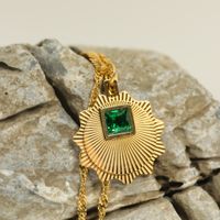 Mode Smaragd Intarsien Zirkon Multi-schicht Anhänger Titan Stahl Halskette main image 6