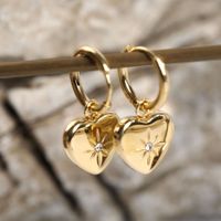 Fashion Eight Awn Star Inlaid Zircon Heart Pendant Stainless Steel Gold Plated Earring main image 1