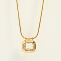 201 Stainless Steel 304 Stainless Steel Glass Gold Plated Simple Style Plating Inlay Square Zircon Pendant Necklace main image 5