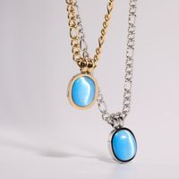 Fashion Summer New Simple Gem Opal Pendant 18k Stainless Steel Necklace main image 1