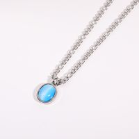 Fashion Summer New Simple Gem Opal Pendant 18k Stainless Steel Necklace sku image 1