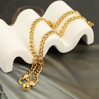 Simple Golden Thick Chain Pendant Bead Stainless Steel Necklace main image 3