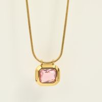 201 Stainless Steel 304 Stainless Steel Glass Gold Plated Simple Style Plating Inlay Square Zircon Pendant Necklace main image 4