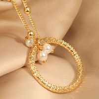 Fashion Golden Pendant Round Beads Pearl Copper  Necklace main image 5