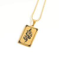 Vintage Style Commute Square Moon Flower Stainless Steel Enamel Plating Carving 18k Gold Plated Pendant Necklace sku image 2