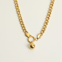 Simple Golden Thick Chain Pendant Bead Stainless Steel Necklace sku image 1