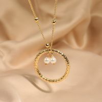 Mode D'or Pendentif Rond Perles Perle De Cuivre Collier main image 6