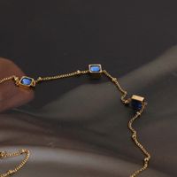 Fashion Simple Geometric Inlaid Zircon Blue Titanium Steel Necklace main image 5