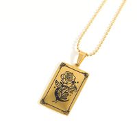 Vintage Style Commute Square Moon Flower Stainless Steel Enamel Plating Carving 18k Gold Plated Pendant Necklace sku image 3