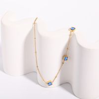 Fashion Simple Geometric Inlaid Zircon Blue Titanium Steel Necklace main image 4