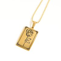 Vintage Style Commute Square Moon Flower Stainless Steel Enamel Plating Carving 18k Gold Plated Pendant Necklace sku image 1