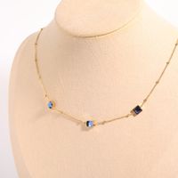 Fashion Simple Geometric Inlaid Zircon Blue Titanium Steel Necklace main image 2