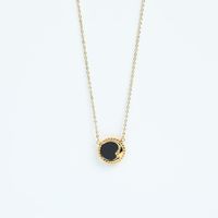 Fashion Simple Moon Carved Oval Embedded Shell Pendant Stainless Steel Necklace sku image 1