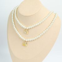 Cute Golden Heart Shape Inlaid Zircon Copper Pearl Necklace main image 5