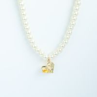 Cute Golden Heart Shape Inlaid Zircon Copper Pearl Necklace sku image 2
