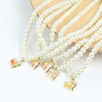 Cute Golden Heart Shape Inlaid Zircon Copper Pearl Necklace main image 1