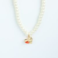 Cute Golden Heart Shape Inlaid Zircon Copper Pearl Necklace main image 4