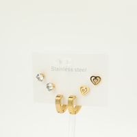 Fashion Simple Heart 18k Gold Stainless Steel Earrings Three-piece Set sku image 2