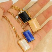Fashion Solid Color Square Artificial Gemstone Stainless Steel Necklace main image 5
