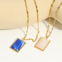 Fashion Solid Color Square Artificial Gemstone Stainless Steel Necklace main image 4