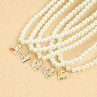 Cute Golden Heart Shape Inlaid Zircon Copper Pearl Necklace main image 3