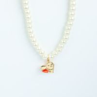 Cute Golden Heart Shape Inlaid Zircon Copper Pearl Necklace sku image 1