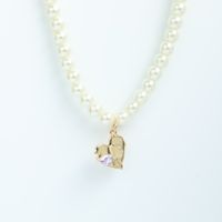 Cute Golden Heart Shape Inlaid Zircon Copper Pearl Necklace sku image 3