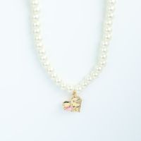 Cute Golden Heart Shape Inlaid Zircon Copper Pearl Necklace sku image 5